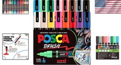 Uni PC-5BR Paint Markers, Reversible Brush Tip, 16 Colors