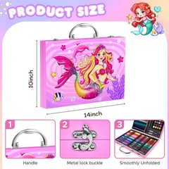 Art Supplies Kit for Ages 4-12,Mermaid Art Case Coloring Set,Drawing Kits wit…