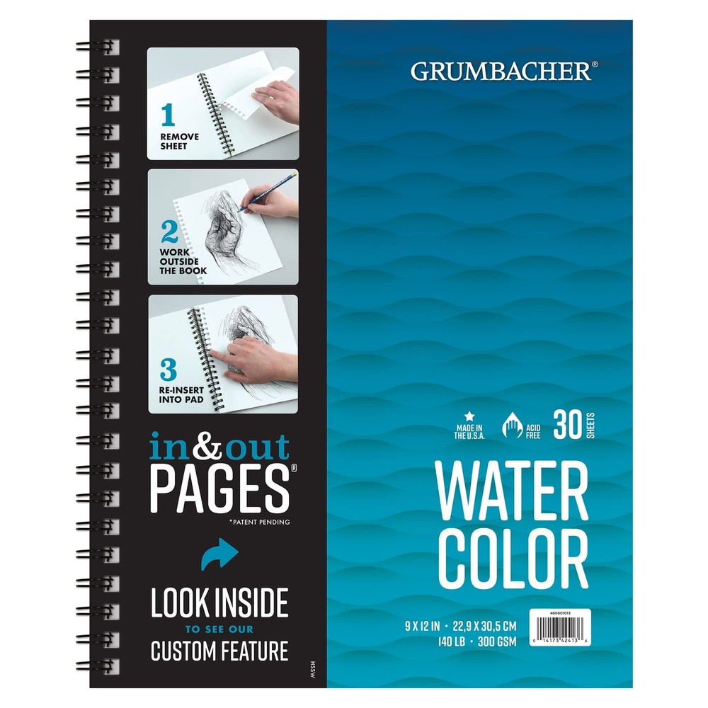 30 Sheets Cold Press Watercolor Paper Pad 140 lb 300 GSM Wire Bound 9×12″