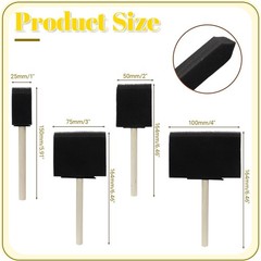 4-Pc 4-Size Foam Sponge Brushes w/ Wood Handles for Painting, Staining & DIY