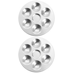 2pcs 5.4″ 6 Wells Round Aluminum Paint Palette Tray Paint Mixing Pallet