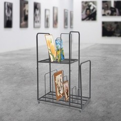 2 Tier Art Canvas Storage Rack with 4 Wheels Display Stand for Painting Board