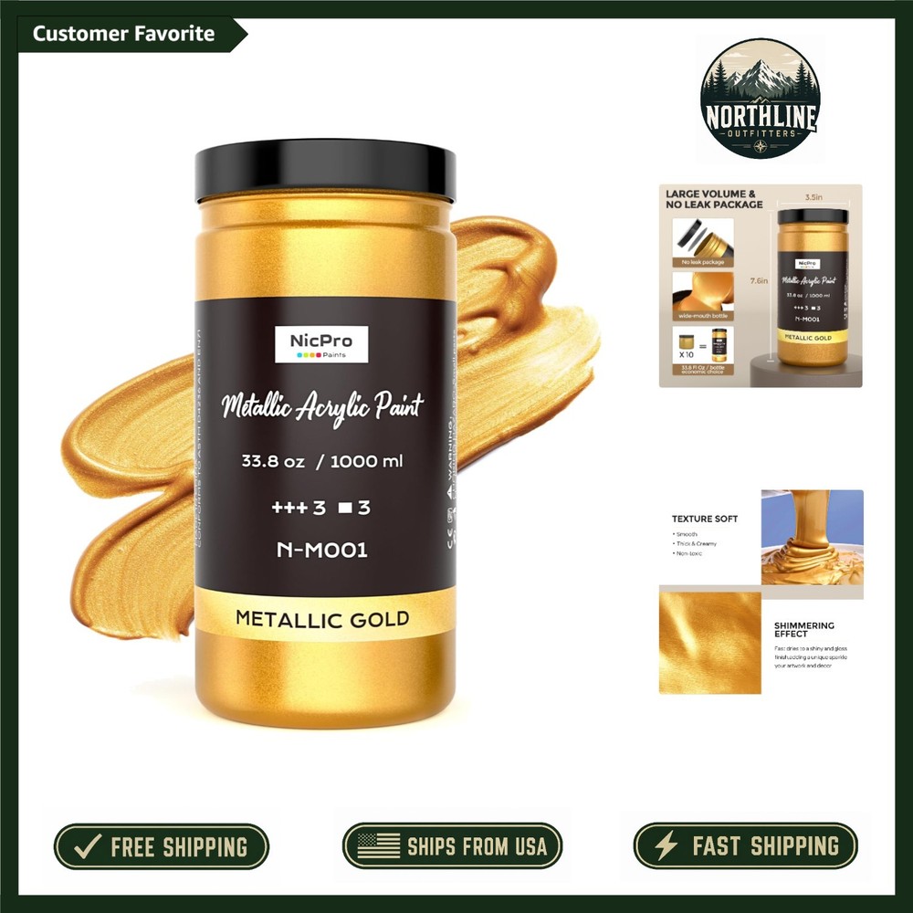 Luxury Glossy Metallic Gold Paint 33.8oz – Perfect for Multi-Surface Projects