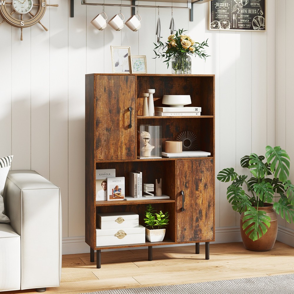 47 Inch Storage Cabinet Freestanding Bookcase with 2 Doors and 4 Open Shelves…