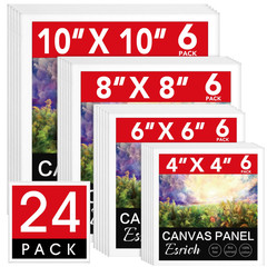 Esrich 24Pack Canvas For Painting 6Pcs Each Of 4X4 6X6 8X8 10X10 Canvas Boards