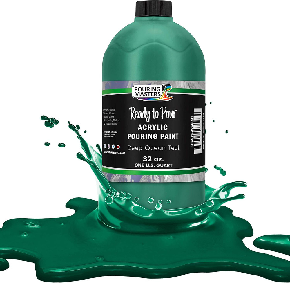 Deep Ocean Teal Acrylic Ready to Pour Pouring Paint – Premium 32-Ounce Pre-Mixed