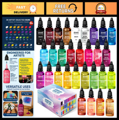 30 Water-Based Airbrush Paint Set – Quick-Drying Colors for Art on Wood, Canvas,