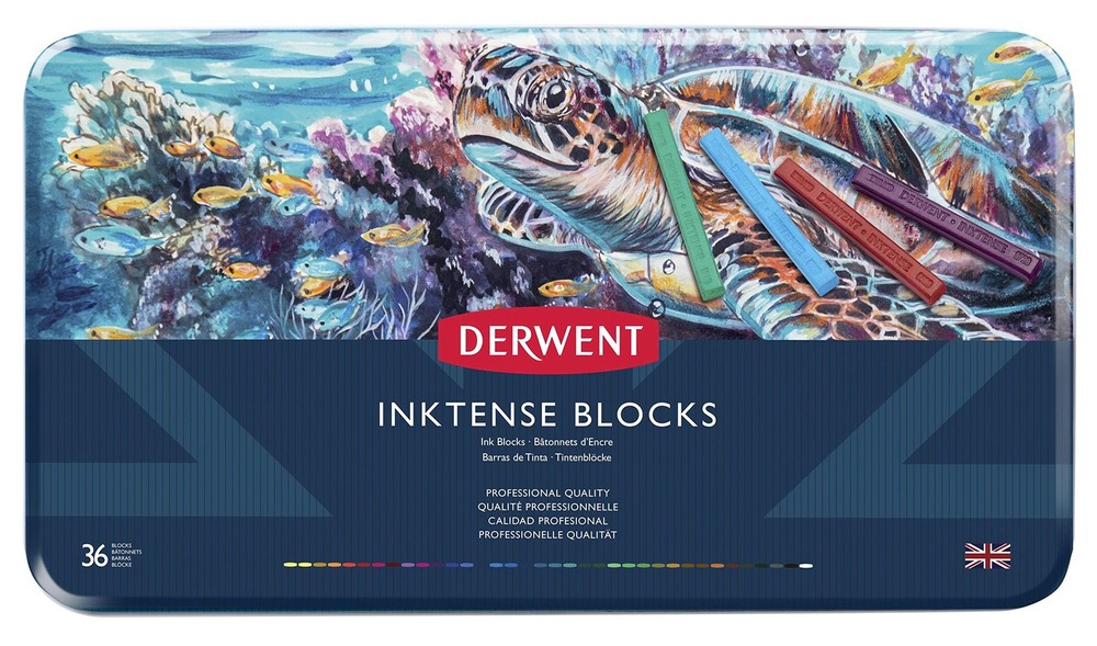 Derwent Inktense Blocks 36 Tin, Set of 36, 8mm Block, Soft Texture, Watersolu…
