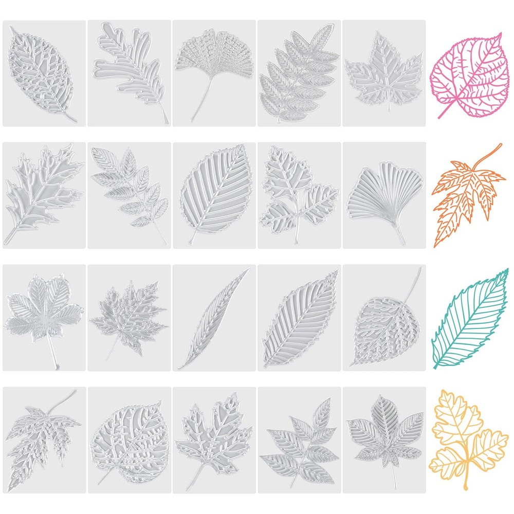 20 Pcs Leaf Rubbing Plates, 3.94 x 5.12 Inch, 20 Styles, Texture Art Supplies