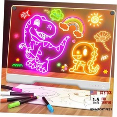 16-Inch Rechargeable LED Drawing Board, 9-Color Light Modes, Neon Art Dry White