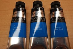 Oil Paint Lot of 8 NEW Master’s Touch (2) 6.8 oz Black & Yellow (6) 1.7 oz Blues