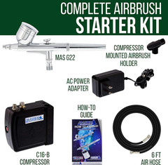 Master Airbrush Multi-Purpose Air Brush Kit with Mini Air Compressor, Gravity Fe