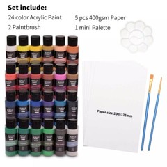 24 Colors 60ml Acrylic Paint Waterproof Set for Kids Beginner with Brush palette