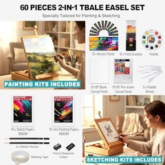 Beechwood Tabletop Easel Set for Painting, 60 Table easel box set with strap