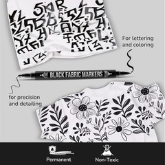 5 Dual-Tip Black Fabric Markers – Perfect for Personalizing Clothes & Crafts