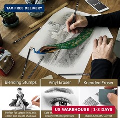 Drawing Sketching Pencil Set, 24 Piece Pro Artist Sketch Kit – Graphite Pencils