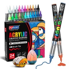 SKYGLORY 24 Colors Brush Tip Acrylic Paint 1 Count (Pack of 24), SG-24