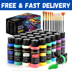 Acrylic Paint Set, 24 Colors (2 oz/Bottle) with 12 Art Brushes, Art Supplies for