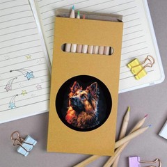 12 x ‘German Shepherd Dog in Circle Frame’ Long Colour Pencils (PE00067705)