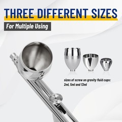 Stainless Steel Airbrush Set with 3 Nozzles & 3 Fluid Cups – Ideal for Fine Art