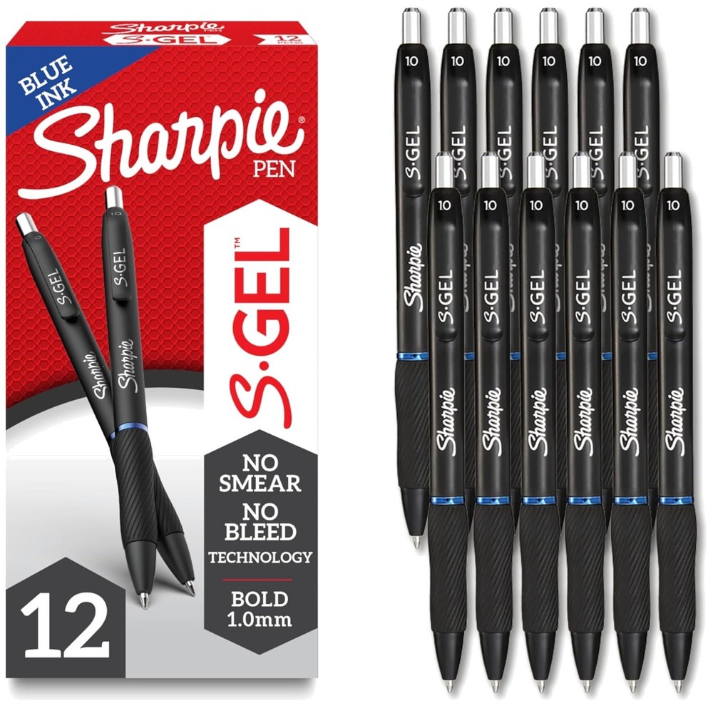 S-Gel Blue Gel Pens, 1.0mm Bold Point, 12 Count