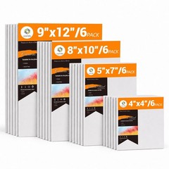 24-Pack Mixed Size Canvas for Painting, 6 of 5×7, 6×6, 8×10, 9×12 Paint Canva…