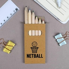 6 x ‘Netball and Net’ Short 85mm Pencils / Coloured Pencil Set (PE00079976)