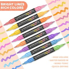 ZSCM 48 Colors Duo Glitter Effect Brush Markers, 24 Pack Water-based Ink Glit…