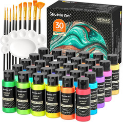 30 Colors Metallic Acrylic Paint, Artist Grade Metallic Paint in Bottles (60Ml,