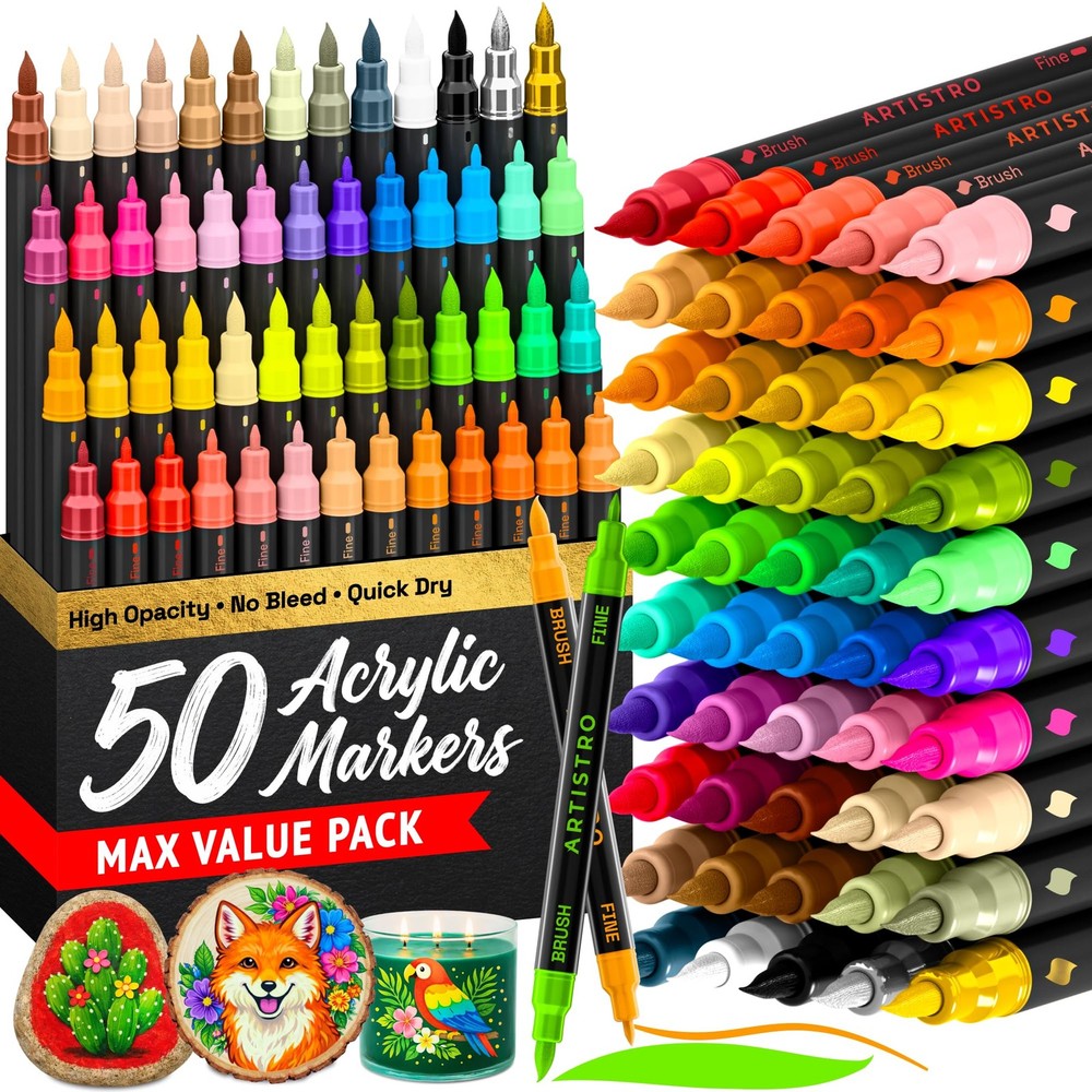ARTISTRO 50 Acrylic Paint Markers – 1 Count (Pack of 50), Multicolor