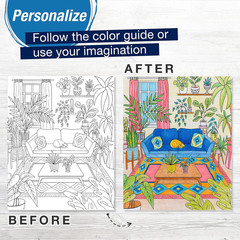 Color by Number Wall Art: Plant Room – Adult Arts and Crafts, Colored Pencils fo