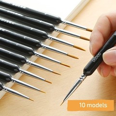 10pcs Mini Hook Line Paint Brushes Weasel Hair Watercolor Gouache Oil