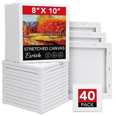 40 Pack 8×10 Stretched Blank Canvas Panels – Primed Cotton for Oil, Acrylic & Wa