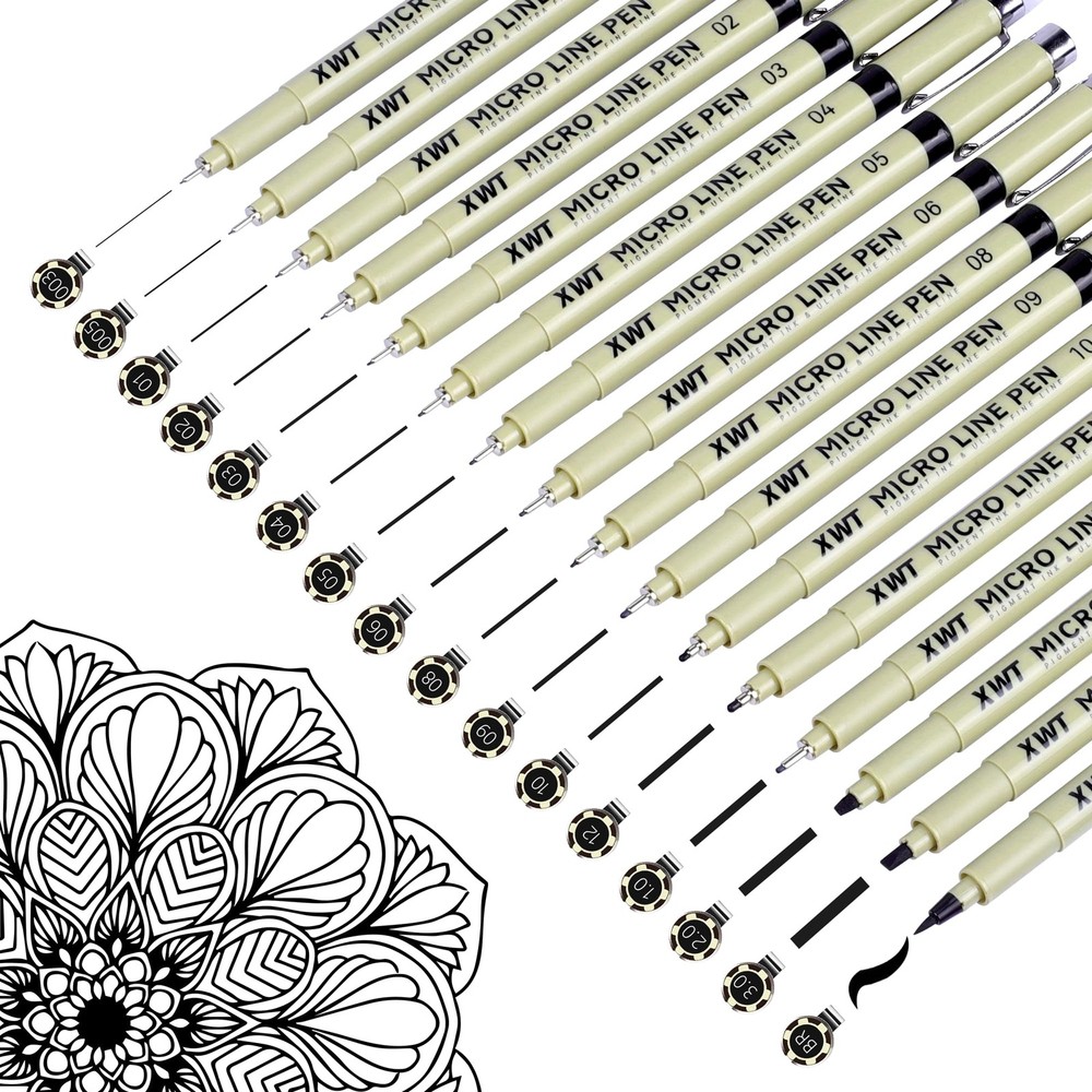 16pcs Fineliner Micro Drawing Art Pens, Black Waterproof Pigment Ink Set for …