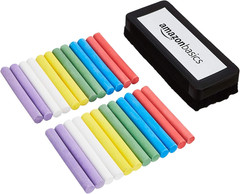 Dustless Colored Chalk with Eraser, Assorted Colors, Chalkboard Writing Art Tool