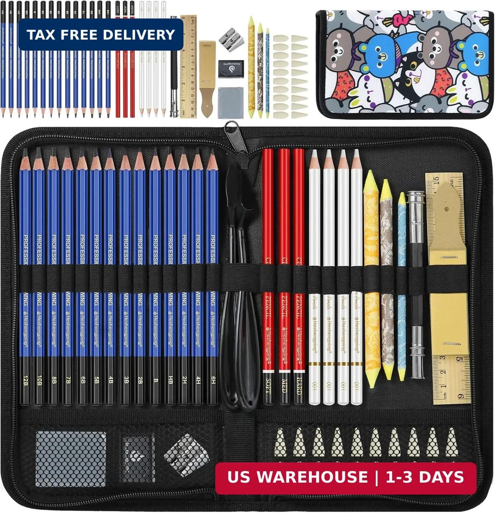 Daerthotk 53 PCS Drawing Kit Sketching Pencil Set, Sketch Pencils Art Supplies w