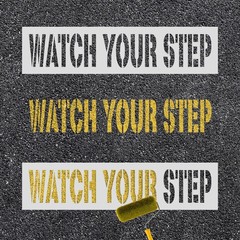 PEUTIER 2pcs Watch Your Step Stencils, 22.83×5.51 inch Warning Sign M, White
