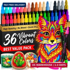 ARTISTRO 36 Precision Dual-Tip Acrylic Paint Markers – Paint Pens Set with Dot &