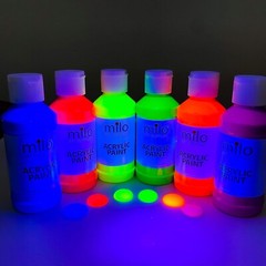 Non-Toxic Fluorescent Acrylic Paint Set for Kids – 6 Neon Colors in 8 Oz Bottles