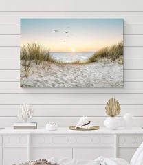 Coastal Wall Art Canvas Picture: Modern Beach Sunset Landscape Print Decor Ho…