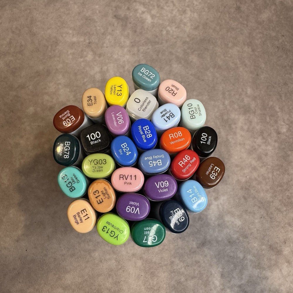 29 Count Copic Markers Including Blender and Black, Lightly Used 1 Duplicate