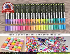 24 Confetti Colors Acrylic Paint Pens Markers Set 3mm Medium Tip, Rock Painting,