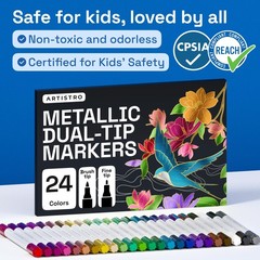 24 Metallic Acrylic Paint Markers Pens Brush Fine Tips Fabric Rock Glass Wood