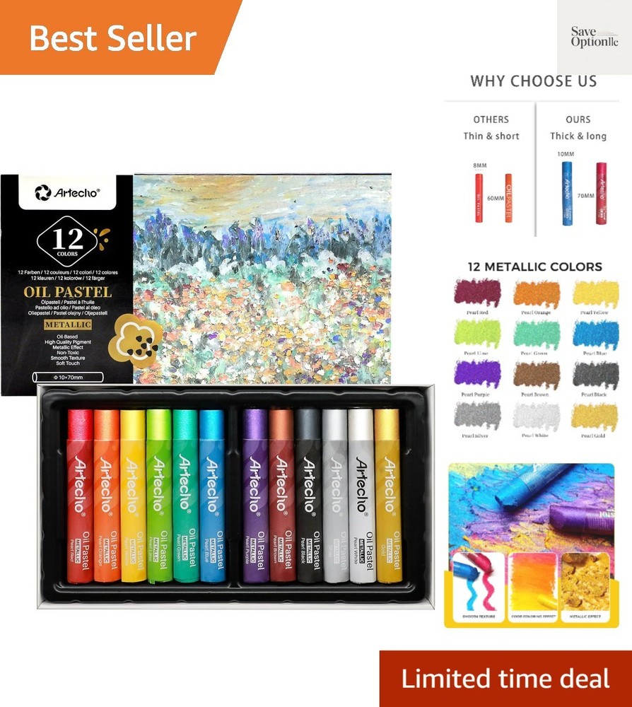 Metallic Oil Pastels Set of 12 Colors, Soft Oil Pastels for Art Painting, Dra…