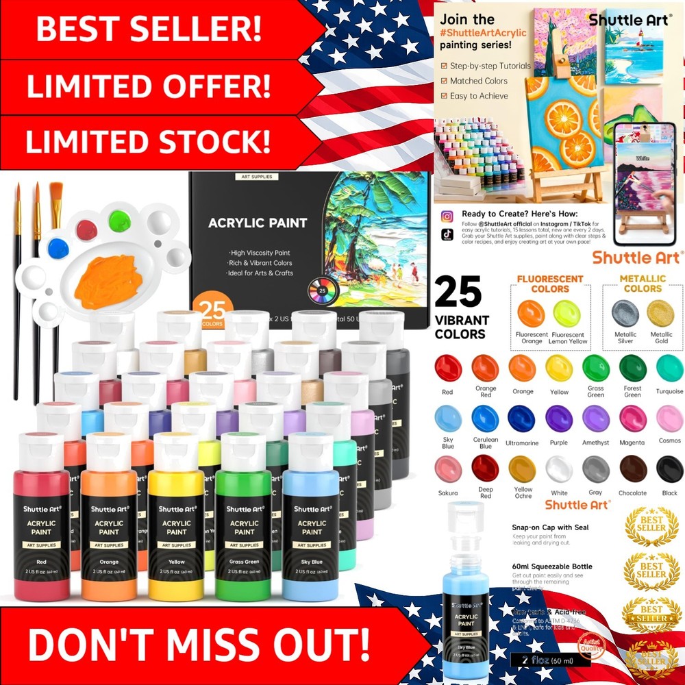 Waterproof & Fade Resistant Acrylic Paint Set – 25 Colors to Inspire Artistry