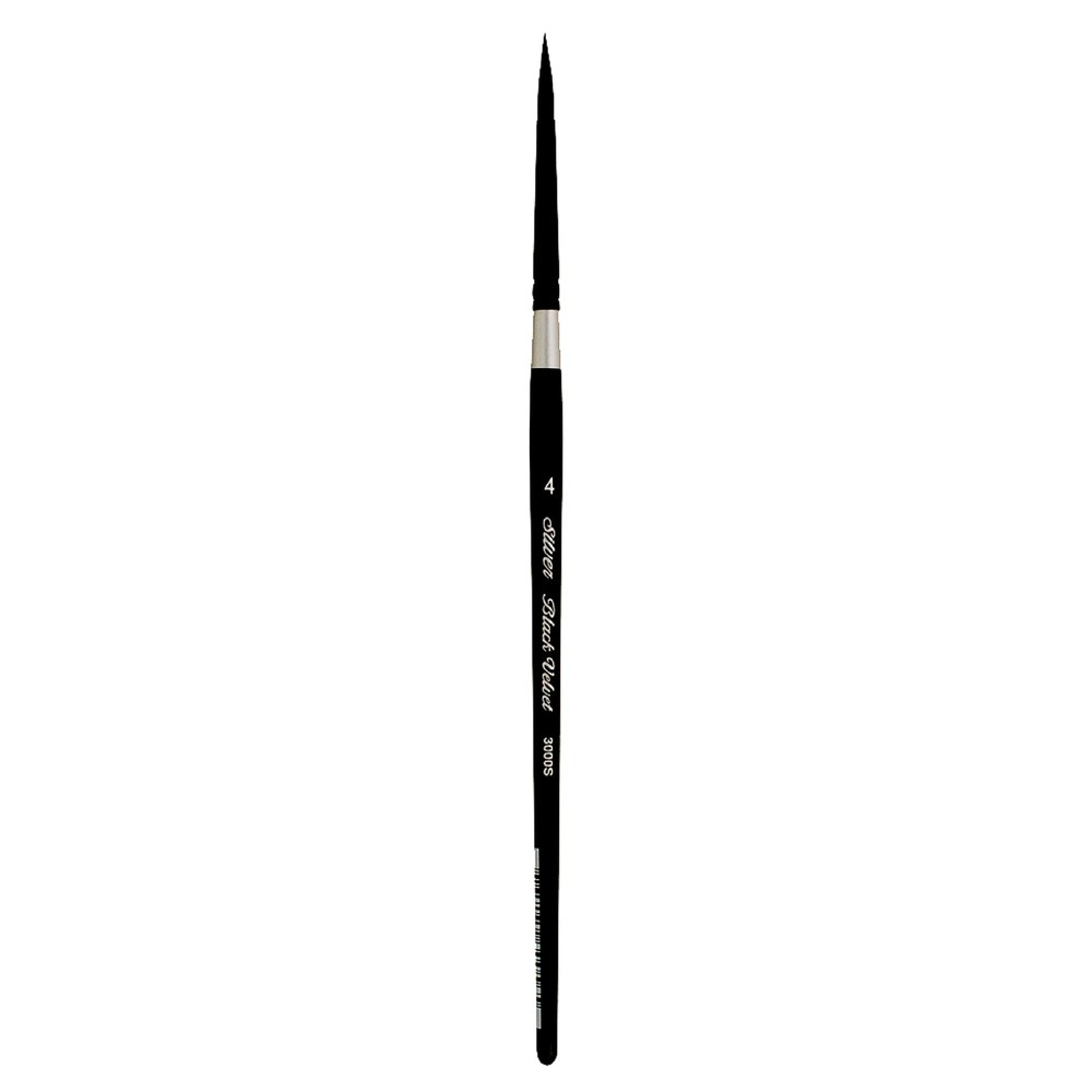 Black Velvet Round Paintbrush Size 4 Short Handle for Watercolor Gouache Inks