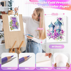 64 Sheets Watercolor Paper, 5″X7″ Water Color Paper, 140Lb/300Gsm Artist Sketch