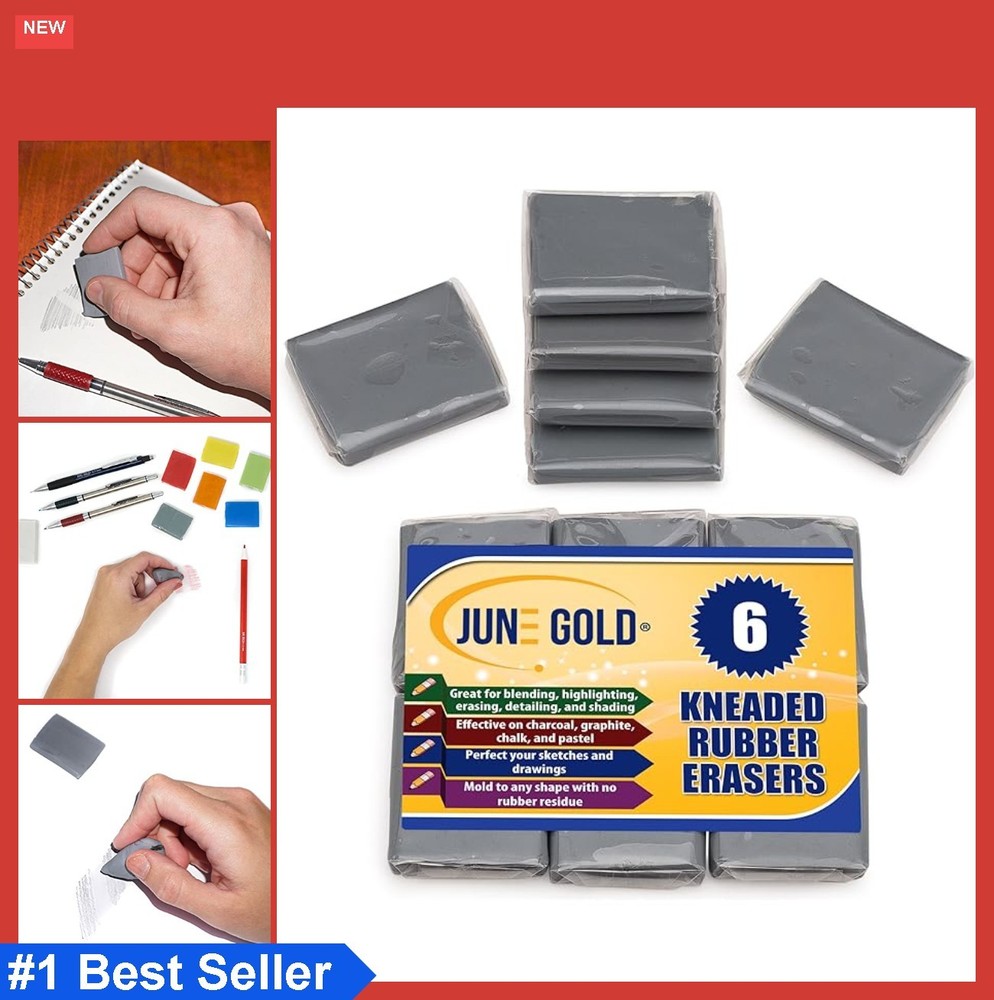 Kneaded Erasers 6 Pack Gray Gummy Rubber Eraser for Charcoal Pastel Graphite