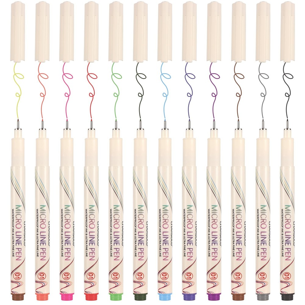 01 Micro Fine Point Pen Set – 12 Waterproof Archival Ink Colors, 0.25mm Finel.