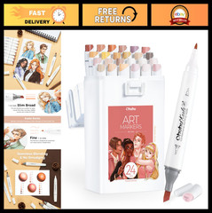 24 Skin Tone Alcohol Markers Set – Double Tipped, Refillable, Fine & Broad Tips